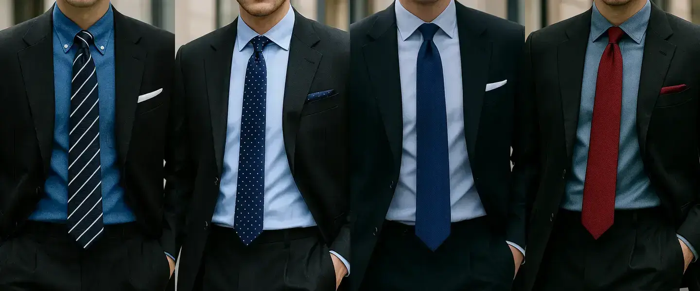 Schwarzer Anzug, blaues Hemd: Welche Krawatte?