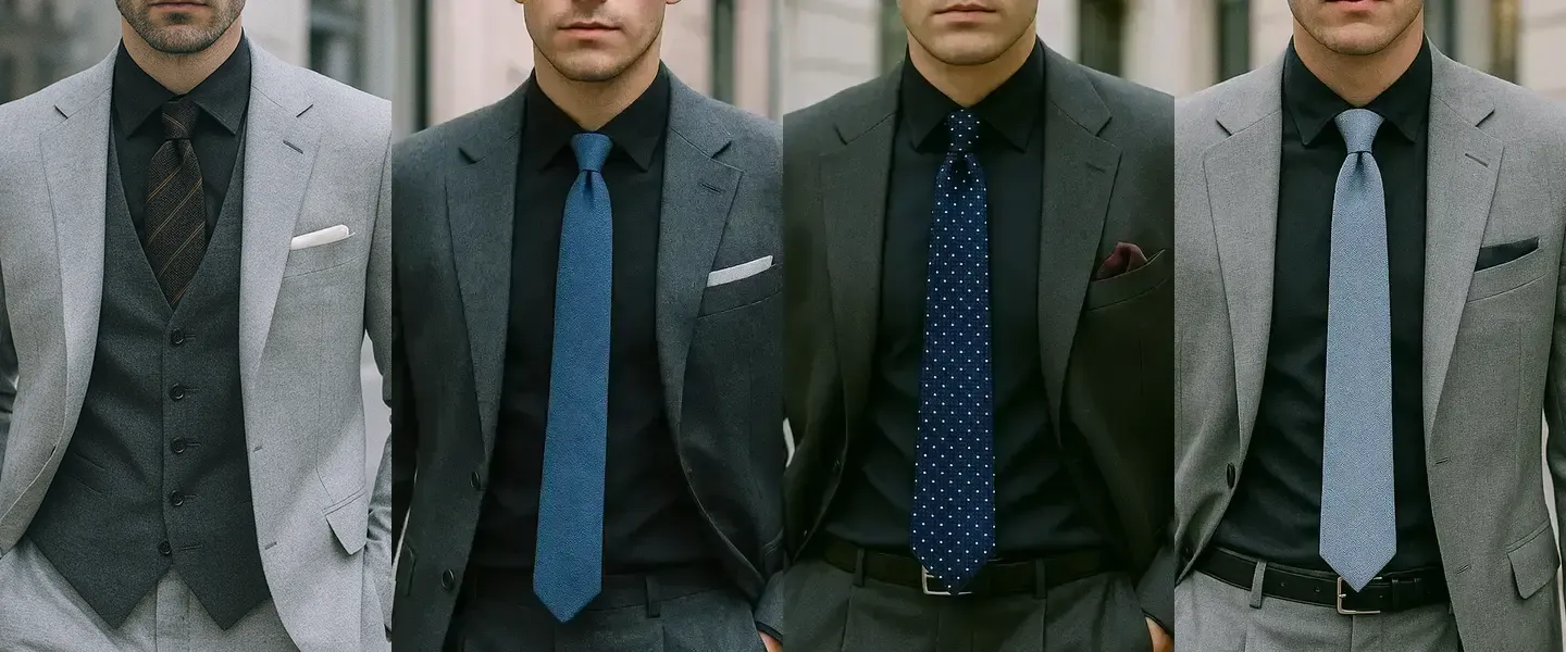 Grauer Anzug, schwarzes Hemd: Welche Krawatte?
